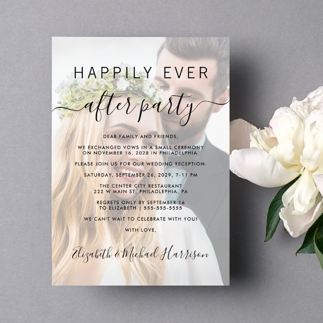 Convites Recepção de casamento De Sobreposição De Fotos Par (An chic Happily Ever After Party Invitation to set the tone for an unforgettable event)