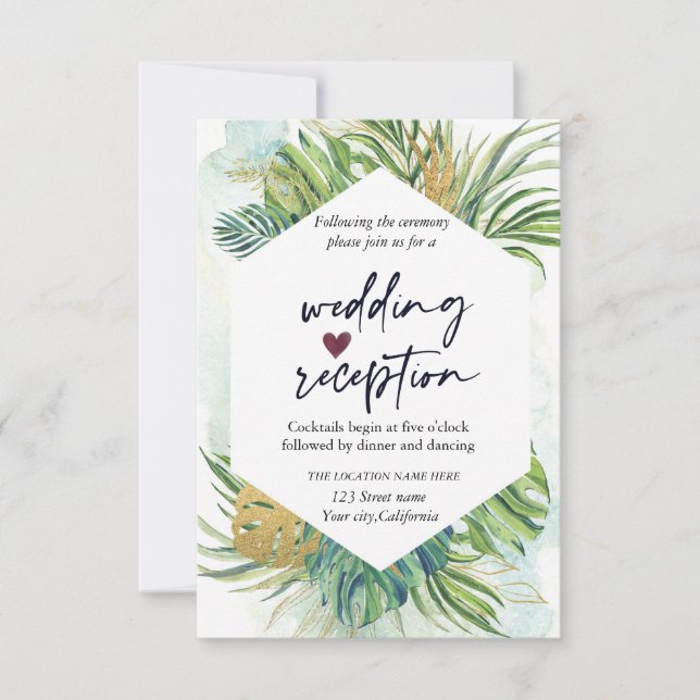 Convites Recepção de Casamento de Verão com Folhas de Palme (Frente)
