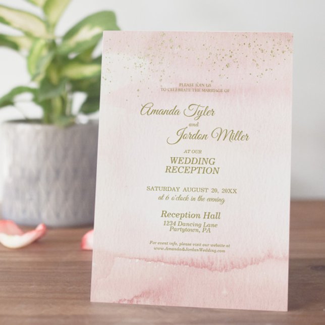 Convites Recepção de casamento Dourada de Cores d'Água Rosa (Criador carregado)