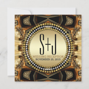 Convites Recepção de casamento Dourada de Satin Bohemiana M