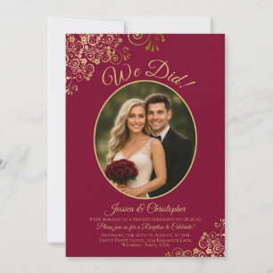 Convites Recepção de Casamento Dourado em Borgonha 'Nós Fiz