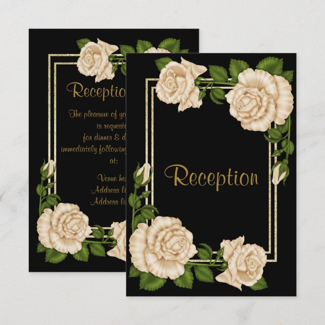 Convites Recepção de Casamento Elegante Chic Canto Rosas Ma (Frente/Verso)
