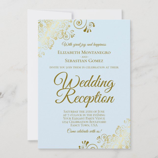 Convites Recepção de Casamento Elegante com Enfeites Dourad (Frente)
