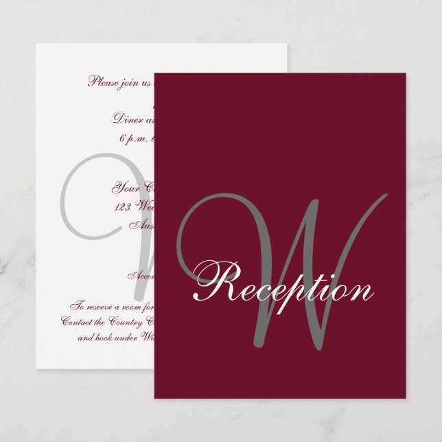 Convites Recepção de Casamento Elegante com Monograma em Ci (Frente/Verso)