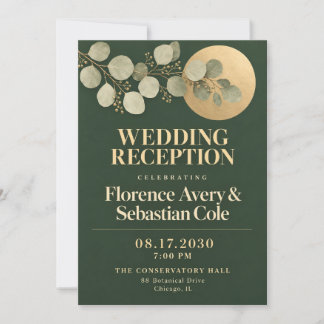 Convites Recepção de Casamento Elegante em Ouro e Eucalipto