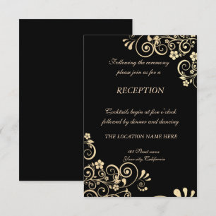 Convites Recepção de Casamento Elegante Flores Douradas