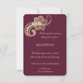 Convites Recepção de Casamento Elegante Paisley Dourado
