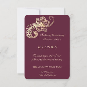 Convites Recepção de Casamento Elegante Paisley Dourado