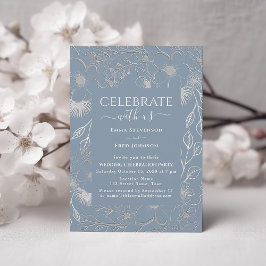 Convites Recepção de Casamento em Azul Poeirento Prata