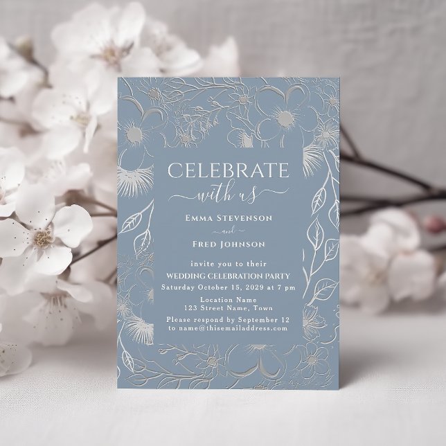 Convites Recepção de Casamento em Azul Poeirento Prata (Criador carregado)