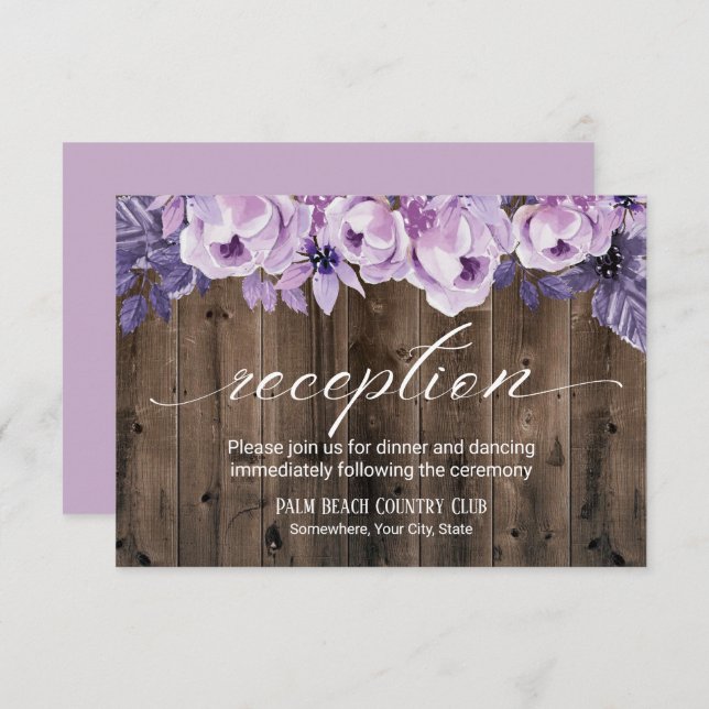 Convites Recepção de Casamento em Celeiro Floral Roxo Rústi (Frente/Verso)