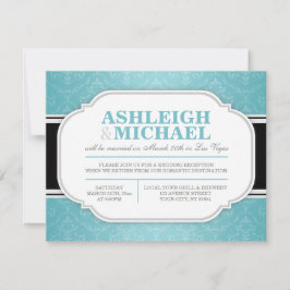Convites Recepção de Casamento em Damask Cinza e Turquesa S
