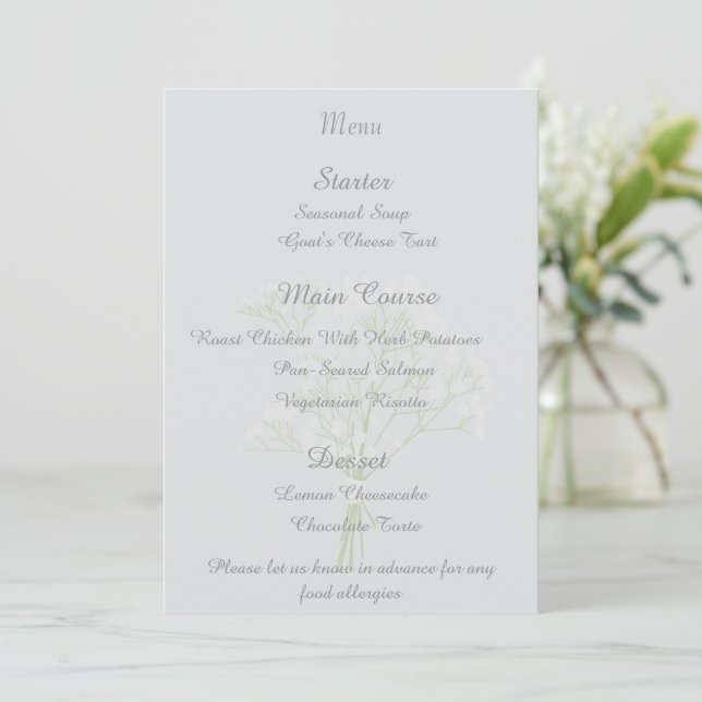 Convites Recepção de Casamento em Marfim Suave, Menu de lay (Em pé/Frente)