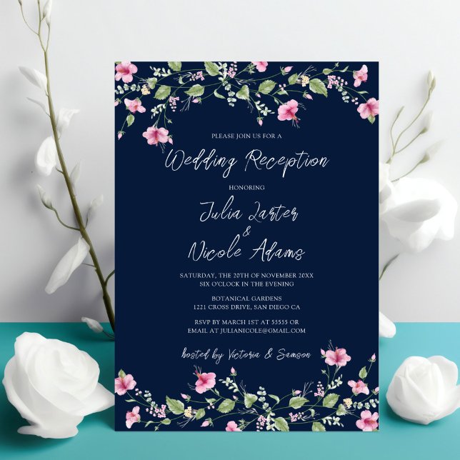 Convites Recepção de Casamento Flor de Hibisco Rosa Azul-Ma (Criador carregado)