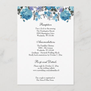 Convites Recepção de Casamento Floral Azul Clássico Elegant