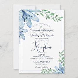 Convites Recepção de casamento Floral Azul de Aquarela