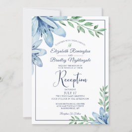 Convites Recepção de casamento Floral Azul de Aquarela