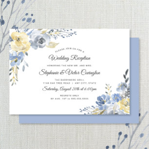 Convites Recepção de casamento floral azul poeirento apenas
