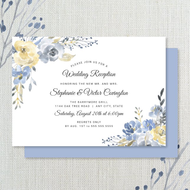 Convites Recepção de casamento floral azul poeirento apenas (Criador carregado)