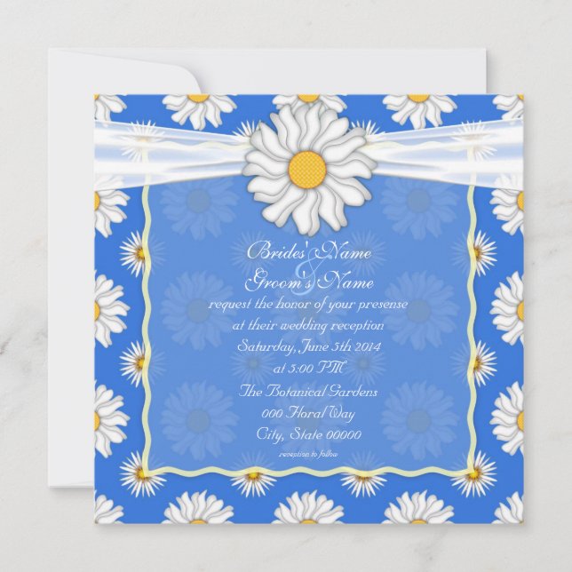 Convites Recepção de Casamento Floral Azul Real e Branco (Frente)