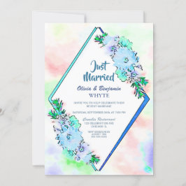 Convites Recepção de casamento Floral Azul recem casados