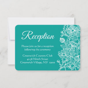 Convites Recepção de Casamento Floral Azul Turquesa Flor de