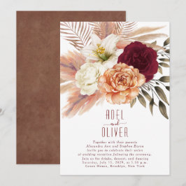 Convites Recepção de Casamento Floral Boêmio Terracota