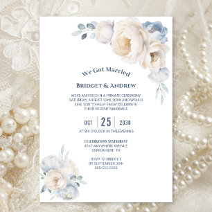 Convites Recepção de casamento Floral Branco Dusty Blue