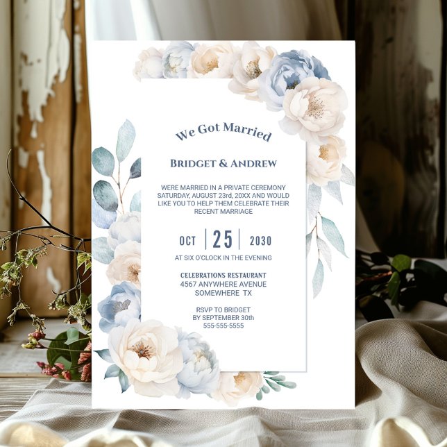 Convites Recepção de casamento Floral Branco Elegante (Criador carregado)