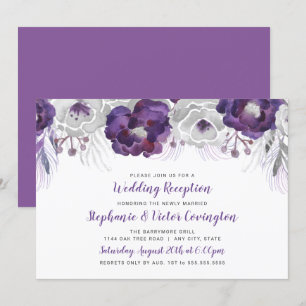 Convites Recepção de casamento floral com aguarela prateada