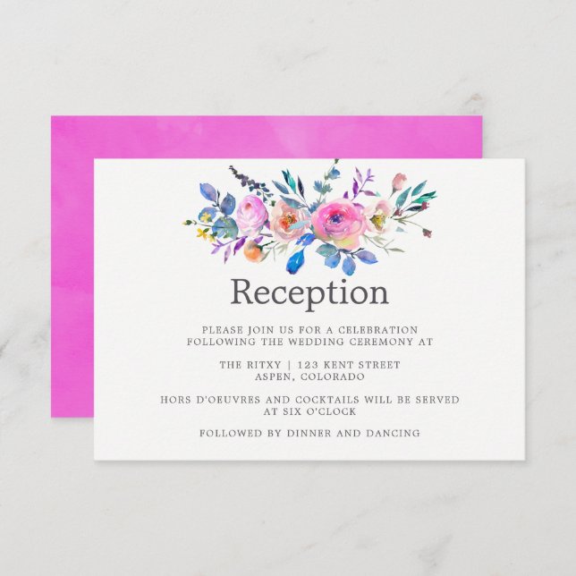 Convites Recepção de Casamento Floral com Aquarela Rosa-Int (Frente/Verso)