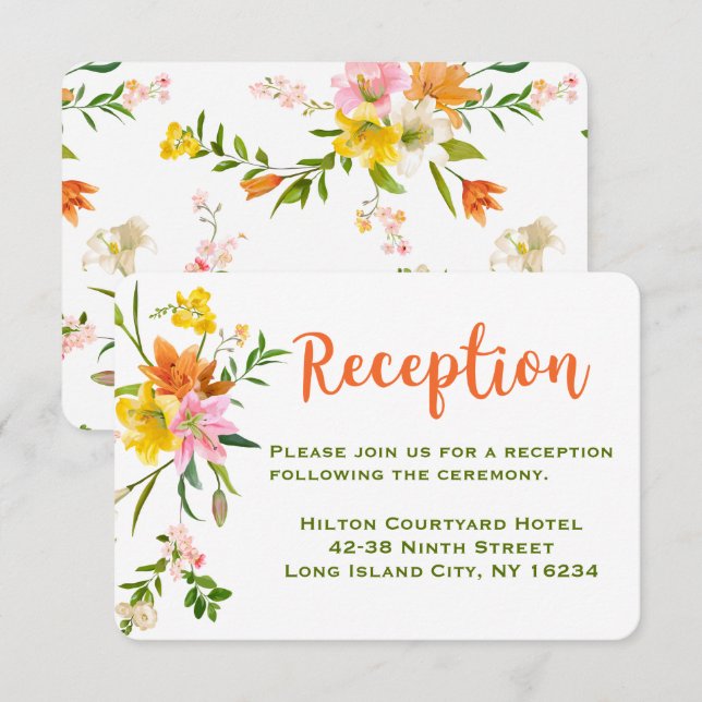 Convites Recepção de Casamento Floral com Flores de Lírio L (Frente/Verso)