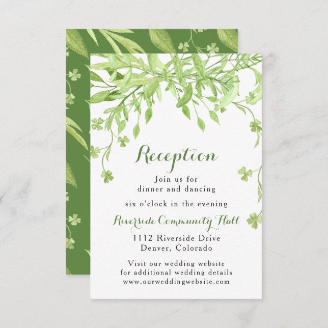 Convites Recepção de Casamento Floral com Trevo Verde (Frente/Verso)