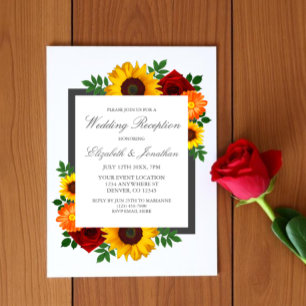 Convites Recepção de Casamento Floral de Girassol Rosa ao P