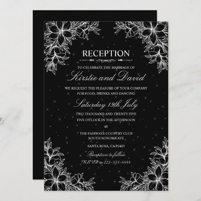 Convites Recepção de casamento Floral de Ornamentado Branco (Frente/Verso)