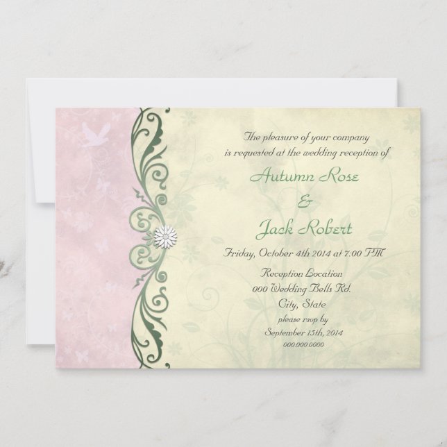 Convites Recepção de Casamento Floral de Primavera Rosa e A (Frente)