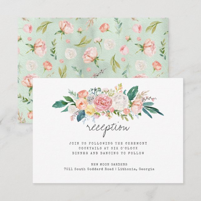 Convites Recepção de Casamento Floral de Verão Corada (Frente/Verso)
