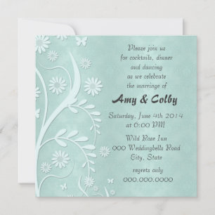 Convites Recepção de Casamento Floral e Damasco Verde Azul
