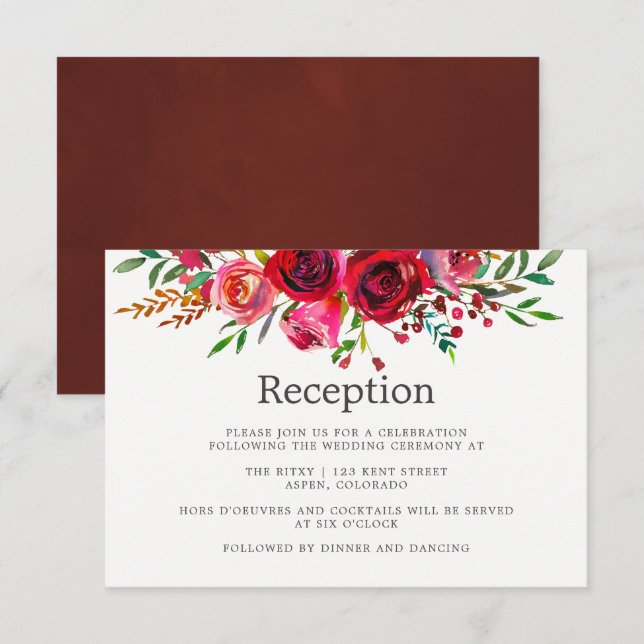 Convites Recepção de Casamento Floral em Aquarela (Frente/Verso)