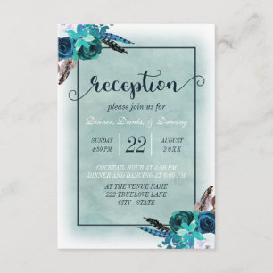 Convites Recepção de Casamento Floral em Aquarela Azul Mari