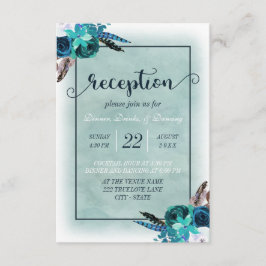 Convites Recepção de Casamento Floral em Aquarela Azul Nava
