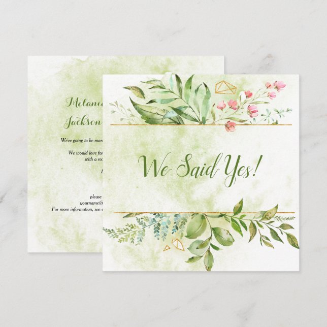 Convites Recepção de Casamento Floral Geométrico Ouro Botân (Frente/Verso)