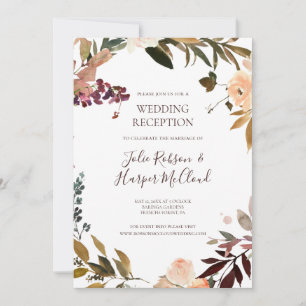 Convites Recepção de Casamento Floral Laranja Borgonha