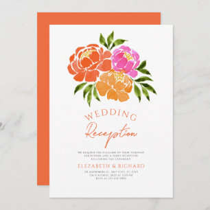 Convites Recepção de casamento Floral Laranja Quente