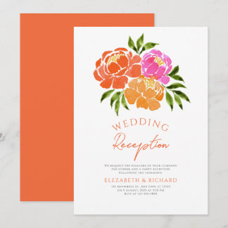 Convites Recepção de casamento Floral Laranja Quente