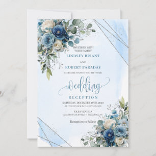 Convites Recepção de Casamento Floral Luxuosa em Azul Turvo