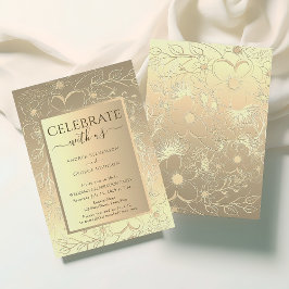 Convites Recepção de Casamento Floral Luxuoso Dourado