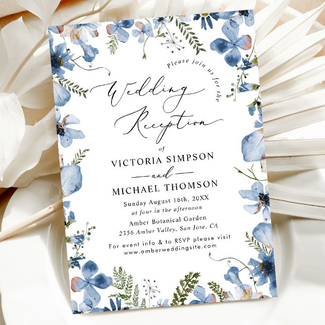 Convites Recepção de casamento Floral Moderna Dusty Blue (Criador carregado)