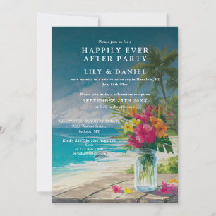 Convites Recepção de Casamento Floral na Praia Tropical Fug