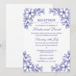 Convites Recepção de casamento Floral Ornamentado Azul